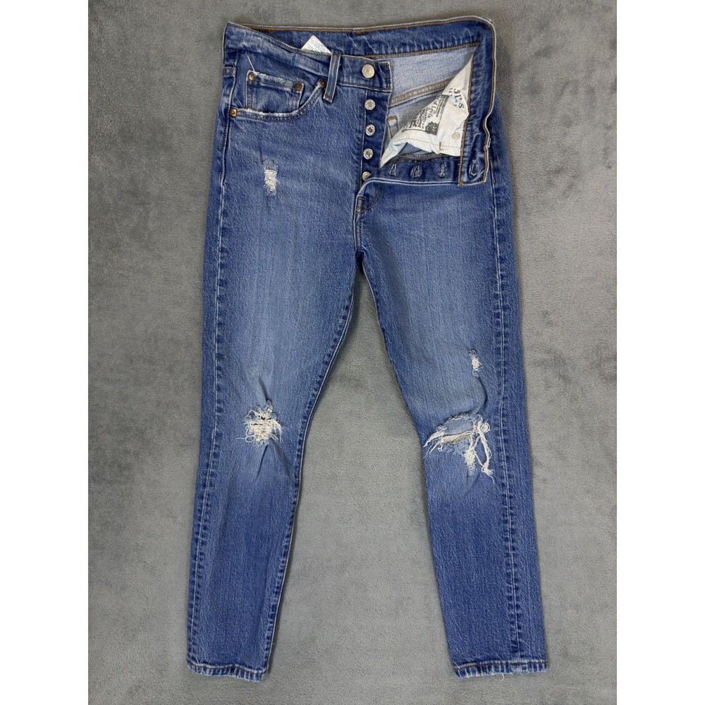 Levis Jeans‎ Womens 26x28 Blue Medium Wash 501 S XX Button Fly Skinny Distressed